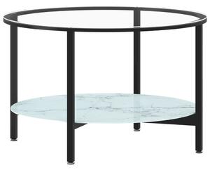 Tavolino da Salotto Nero e Marmo Bianco 70cm in Vetro Temperato