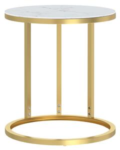 Tavolino Oro e Marmo Bianco 45 cm in Vetro Temperato