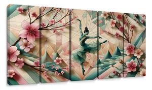 Quadri 5 pezzi – Ballerina geometrica in movimento