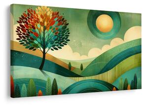 Quadro su tela – Albero della vita in un paesaggio soleggiato