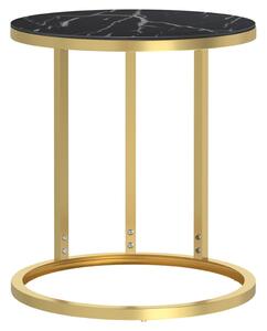 Tavolino Oro e Marmo Nero 45 cm in Vetro Temperato