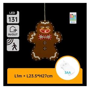 Aigostar - Decorazione natalizia LED 131xLED/3xAA IP44 + telecomando, biscotto di pan di zenzero 27 cm