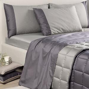 Completo Lenzuola MATRIMONIALE Suite Double GRIGIO Raso Di Cotone Caleffi