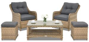 Mobili da giardino in rattan Toledo Terrace con 2 pouff cappuccino Garden Point