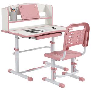 ZONEKIZ Set Scrivania per Bambini con Sedia Regolabile in Altezza e Piano Inclinabile, Età 6-12 Anni, Rosa|Aosom