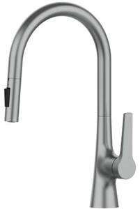 Miscelatore per cucina - Modello V72. Rubinetto per lavello - Con doccetta estraibile. Miscelatore monocomando - Acqua calda e fredda. Installazione su piano di lavoro. Bocca girevole. Finitura in cromo spazzolato