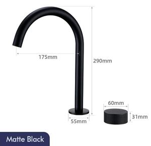 Rubinetto per lavabo - Set da 2 pezzi. Rubinetto per lavabo a 2 fori, con bocchetta girevole a 360°, miscelatore a due manopole per acqua calda/fredda, in ottone spazzolato, attacco G3/8, finitura nera opaca