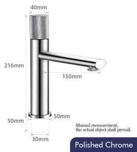 Miscelatore monocomando per lavabo con finitura a coste, rubinetto monoblocco per bagno, miscelatore monocomando con controllo dell'acqua calda e fredda, cartuccia in Vetroceramica, attacco G3/8, finitura cromata lucida