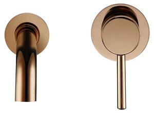 Miscelatore per lavabo – Montaggio a parete – Incasso – Miscelatore monocomando – Acqua calda e fredda – Ottone – Bocchetta di erogazione da 26 cm – Rosa oro