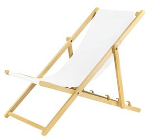 Set di 2 sdraio pieghevoli in legno bianco con sistema di sicurezza, sedia pieghevole, sdraio pieghevole, sdraio da spiaggia, sdraio da giardino, sdraio