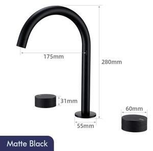 Miscelatore per lavabo - Miscelatore a 3 fori - Bocchetta girevole a 360° - Miscelatore a due manopole per acqua calda/fredda - Manopole scanalate - Acciaio inossidabile spazzolato - Attacco G9/16 - Nero opaco