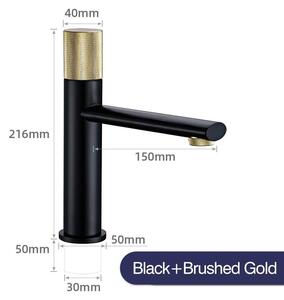 Miscelatore monocomando per lavabo da bagno - Montaggio a incasso - Un foro - Acqua calda e fredda - Finitura spazzolata - Corpo in ottone con attacco G3/8 - Colore nero e oro