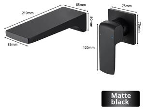 Miscelatore per lavabo – Montaggio a parete – Miscelatore monocomando – A scomparsa – Bocchetta quadrata – Acqua calda e fredda – Ottone – Nero opaco