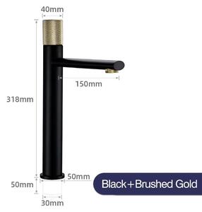 Miscelatore monocomando per lavabo - Adatto per il bagno - Corpo in ottone spazzolato effetto rame - Acqua calda e fredda - Attacco G3/8 - Colore nero e oro