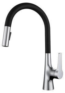 Miscelatore per cucina - Miscelatore estraibile per lavello - Corpo in ottone massiccio - Installazione monoblocco - Miscelatore monocomando - Doccetta estraibile - Acqua calda e fredda - Bocchetta girevole - Cromato nero