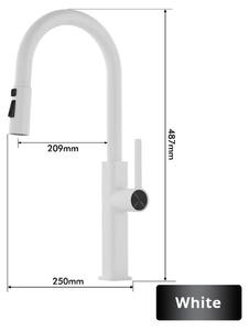 Miscelatore da cucina - Miscelatore estraibile per lavello - Bocchetta girevole a 360° - Getto a pioggia e getto aerato - Installazione a pavimento con un foro - Acqua calda e fredda - Ottone - Bianco