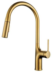 Miscelatore per cucina – Rubinetto estraibile V62 – Miscelatore monocomando – Acqua calda e fredda – Girevole a 360° – Montaggio su piano di lavoro – Ottone – Finitura dorata lucida
