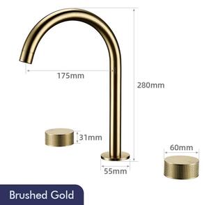 Miscelatore per lavabo da bagno - Miscelatore per lavabo a 3 fori - Bocchetta girevole a 360° - Due manopole per acqua calda/fredda - Manopole scanalate - Acciaio inossidabile spazzolato - Attacco G1/2