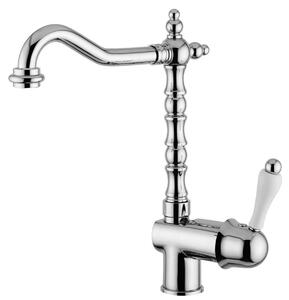 Rubinetto da cucina in stile Art Nouveau retrò, marca Casa Padrino, monocomando, colore argento/bianco, altezza 28,5 cm