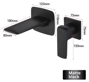 Miscelatore per lavabo – Montaggio a parete – Miscelatore per lavabo – Acqua calda e fredda – Miscelatore monocomando – Installazione a due fori nascosti – Bocchetta quadrata – Ottone – Nero opaco