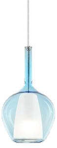 Sospensione Contemporanea Kalique Vetro Azzurro Bianco E Cromo 1 Luce E27 H33Cm