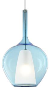 Sospensione Contemporanea Kalique Vetro Azzurro Bianco E Cromo 1 Luce E27 H50Cm