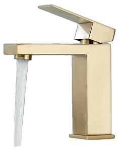 Rubinetto per lavabo, struttura in ottone resistente, design contemporaneo, finitura oro spazzolato