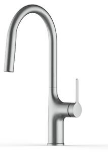 Miscelatore per cucina - Rubinetto per lavello - Montaggio a incasso con un foro - Doccetta estraibile - Acqua calda e fredda - Corpo in ottone con cartuccia in Vetroceramica - Finitura cromata spazzolata