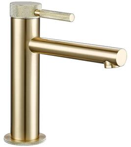 Miscelatore per lavabo da bagno - Modello monocomando rotondo - Montaggio a incasso - Foro singolo - Miscelatore per acqua calda e fredda - Ottone - Finitura dorata spazzolata