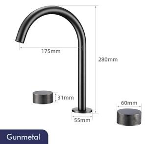 Miscelatore per lavabo da bagno - 1733GM-3PCS - Miscelatore a 3 fori - Bocchetta girevole a 360° - Due manopole per acqua calda/fredda - Montaggio su lavabo a distanza - Acciaio inossidabile spazzolato - Attacco G3/8