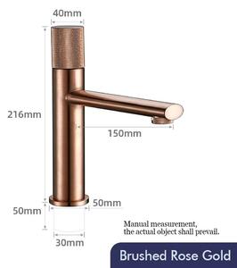 Miscelatore monocomando per lavabo - Rubinetto per bagno, monocomando, a foro singolo - Acqua calda e fredda - Corpo in ottone con cartuccia in Vetroceramica - Attacco G1/2 - Finitura rosa oro spazzolato