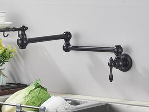 Rubinetto per cucina – Miscelatore a parete per riempimento pentole – Bocchetta pieghevole – Braccio girevole – Installazione a foro singolo – Solo acqua fredda – Ottone spazzolato – Nero opaco