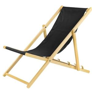Set di due poltrone pieghevoli nere, realizzate in legno, con sistema di sicurezza. Sedia pieghevole, poltrona da spiaggia, poltrona da giardino