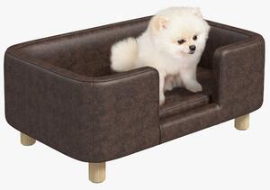 PawHut Divano per Animali effetto in pelle, cuscino rivestito in gommapiuma rimovibile, cane di taglia media piccola 74 x 48.5 x 31cm