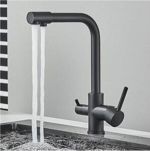 Rubinetto da cucina - a 3 vie, acqua potabile, doppio avvitamento, 3 in 1, girevole a 360 gradi, acciaio inossidabile, nero opaco