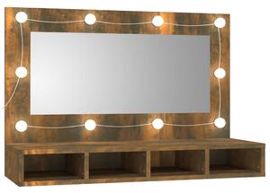 Mobile a Specchio con LED Rovere Fumo 90x31,5x62 cm