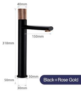 Miscelatore monocomando per bagno - Rubinetto per lavabo - Montaggio monoblocco - Adatto per acqua calda e fredda - Montaggio a incasso con attacco G3/8 - Corpo in rame spazzolato - Colore: nero/oro rosa
