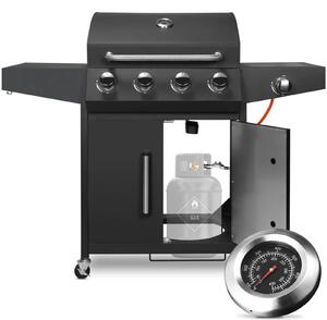 Griglia a gas per barbecue - Carrello con 4+1 bruciatore - Ampia superficie di cottura - 4 bruciatori da 2,93 kW + 1 bruciatore da 2,33 kW - Acciaio inossidabile - Colore nero