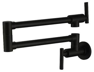 Rubinetto per riempire pentole da cucina - Rubinetto a parete per riempire pentole - Solo acqua fredda - Miscelatore a due manopole - Bocchetta girevole ed estraibile - Realizzato in ottone massiccio - Colore nero