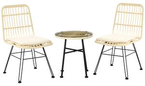 Outsunny Set Tavolino e Sedie da Giardino 3 Pezzi, Tavolino con Sedie da Esterno in Rattan PE e Acciaio per Esterni e Bistrò, Crema