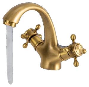 Rubinetto per lavabo, struttura in ottone, componenti interni in acciaio inossidabile 304, montaggio a filo, doppia maniglia, dimensioni 15,5x15x11 cm