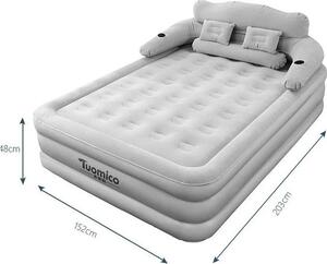 Letto gonfiabile - Materasso gonfiabile con pompa integrata - 152×203×48 cm - Materiale EVA - Per il campeggio e la casa - Bianco