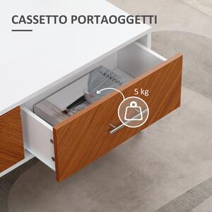 HOMCOM Tavolino da Caffè con 2 Cassetti e Vano Aperto in Legno e Metallo, 100x50x40cm, Bianco e Marrone