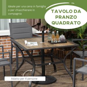 Outsunny Tavolo da Giardino Marrone per 4 Persone con Foro Centrale per Ombrellone, 94L x 94P x 71A cm