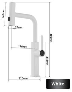 Miscelatore per cucina - Miscelatore per lavello - Doccetta estraibile - Installazione monoblocco - Acqua calda e fredda - Corpo in ottone - Bocchetta girevole - Bianco
