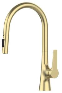 Miscelatore da cucina – Miscelatore estraibile per lavello – Montaggio monoblocco – Bocchetta girevole a 360° – Acqua calda e fredda – Ottone – Finitura dorata spazzolata