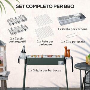 Outsunny Barbecue a Carbonella con 2 Griglie e Cestini Laterali, 77x30x70cm, Verde Scuro