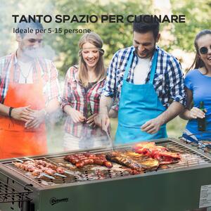 Outsunny Barbecue a Carbonella con 2 Griglie e Cestini Laterali, 77x30x70cm, Verde Scuro