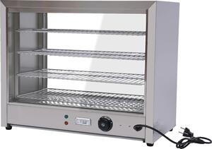 Vetrina riscaldata per alimenti - 4 ripiani - 800 W - Vetro temperato - Acciaio inox 201 - Temperatura regolabile - Argento