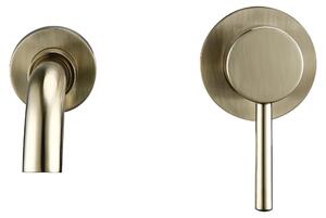 Miscelatore da bagno da montare a parete - Rubinetto per lavabo - Miscelatore monocomando a incasso - Acqua calda e fredda - Cartuccia in Vetroceramica, ottone, sporgenza 26 cm - Finitura oro spazzolato